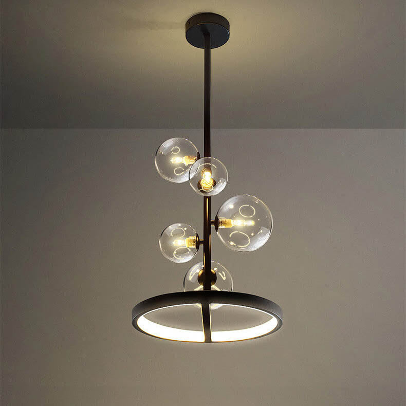 Modern Nordic Clear Glass Round Bubble 5-Light Chandelier for Dining Room