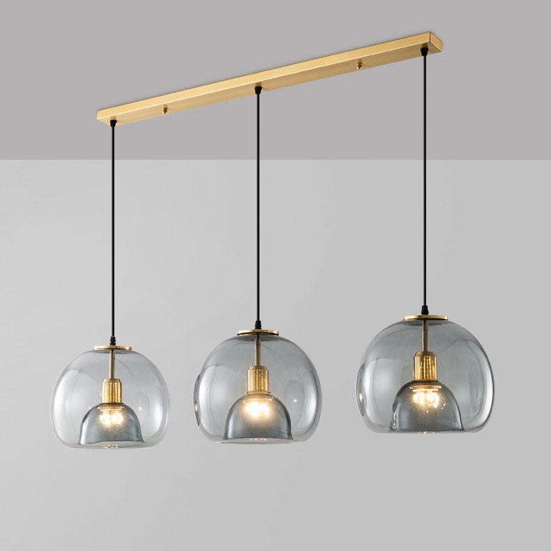 Scandinavian Round Copper Glass Chandelier Island Light for Dining Room