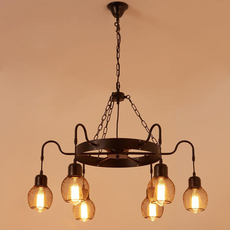 Classic Colonial Round Iron Mesh Chandelier Light for Living Room, 6/8/12 Light