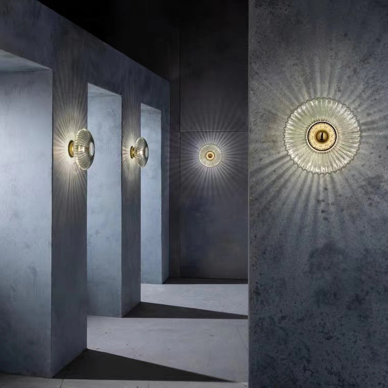 Nordic Iron & Glass Round Disc Wall Sconce Lamp for Modern Living Room