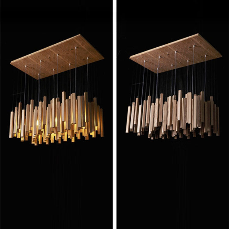 Rustic Wooden 8-Light Rectangular Island Chandelier for Dining Room