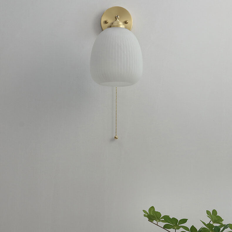 Nordic White Glass and Brass Striped Wall Sconce Lamp for Bedroom