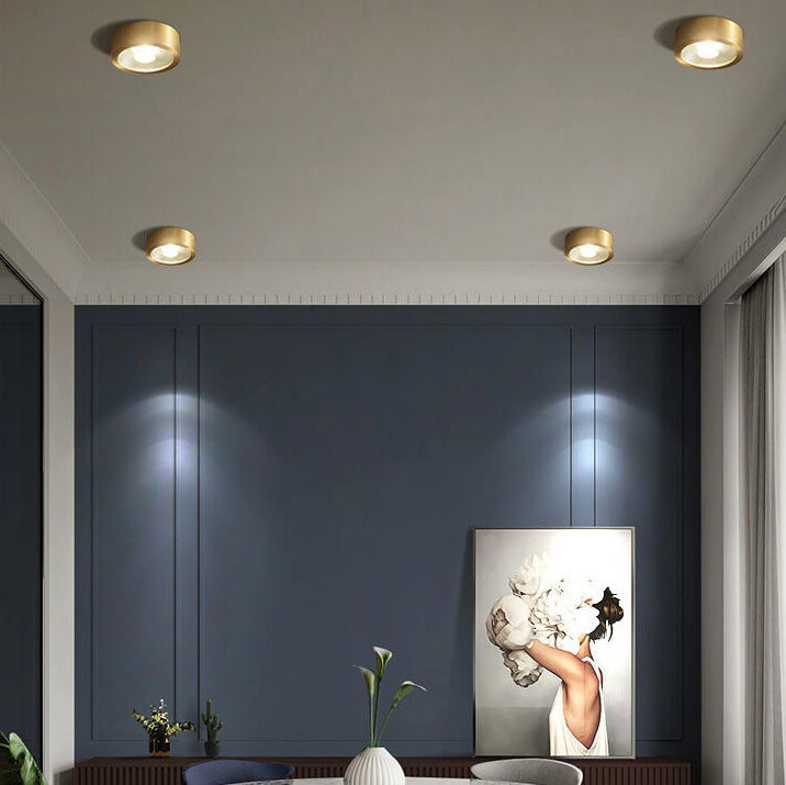 Contemporary Ultra-Thin Copper LED Flush Mount Light for Hallway Decor
