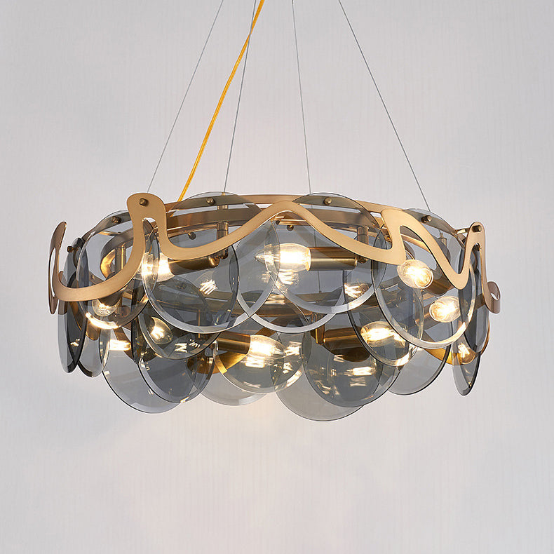 Modern Gold Finish Glass Cloud Texture Chandelier for Living Room 8/10 Lights