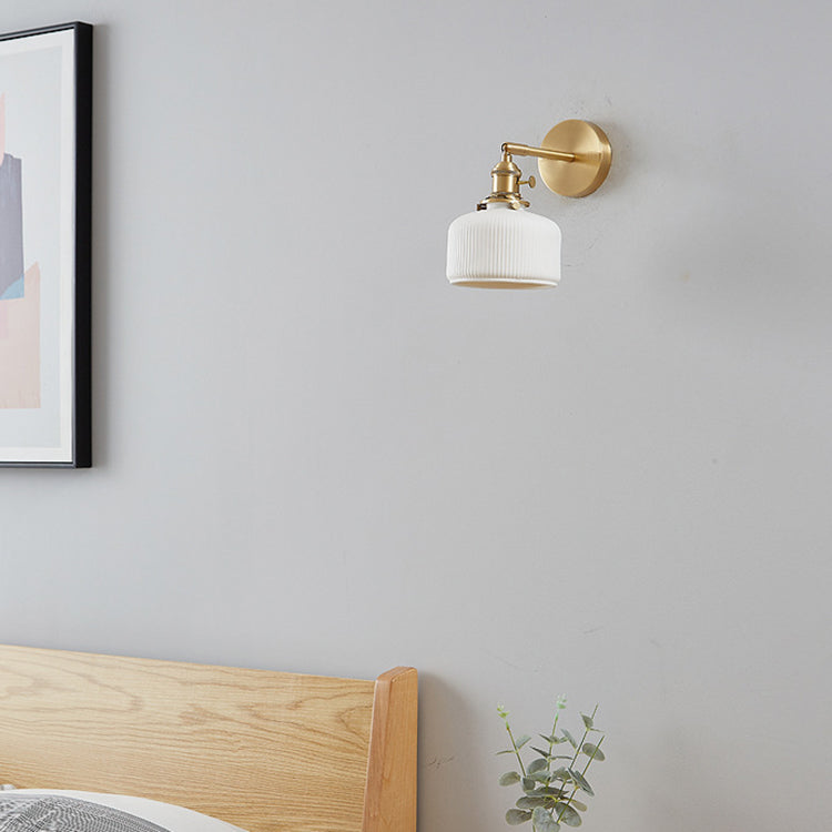 Contemporary White Striped Ceramic Wall Sconce Lamp for Entryway Decor