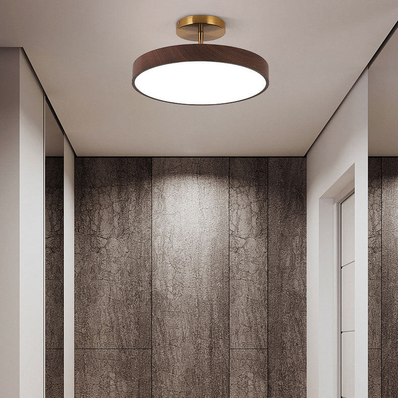 Natural Wood Grain LED Semi-Flush Mount Light for Wabi-Sabi Style Interiors