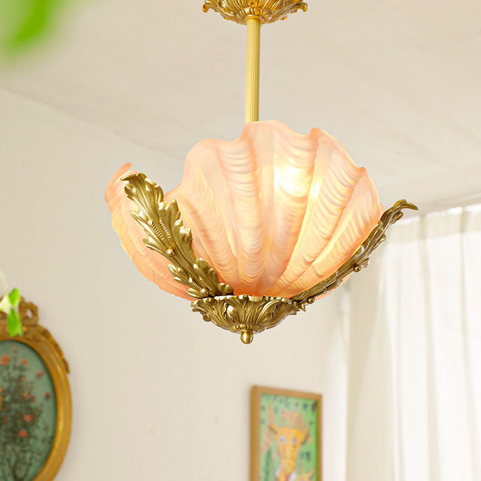 Elegant Brass and Glass 3/4 Light Shell Chandelier for Living Room