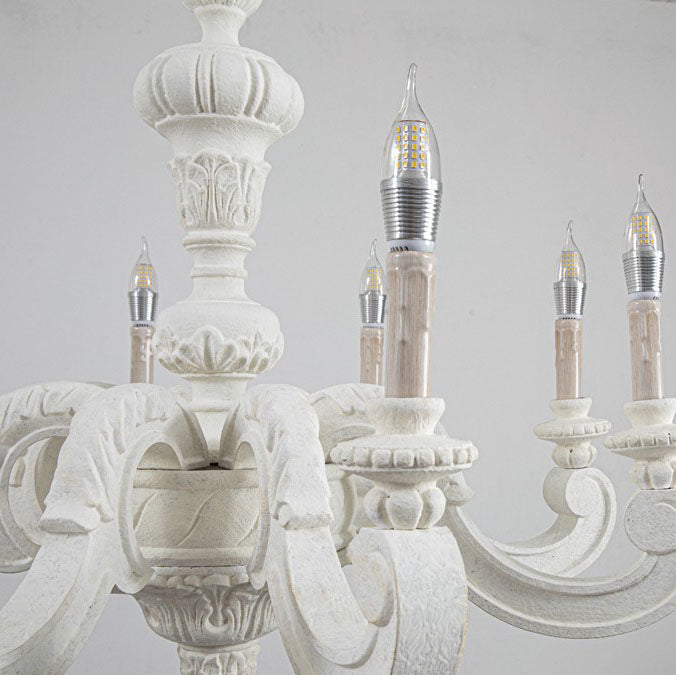 Elegant French Provincial Resin Candelabra 5-Light Wood Chandelier for Dining Room