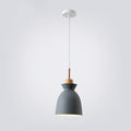 Scandinavian Oak Wood and Iron Cone Dome Pendant Light for Living Room