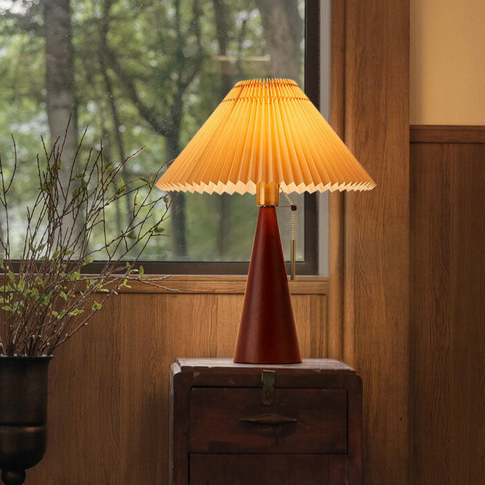Vintage Japanese Minimalist Pleated Wood LED Table Lamp for Living Room