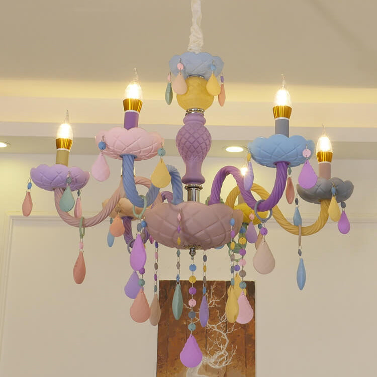 Modern Pink Princess Macaron Glass Chandelier for Kids' Bedroom