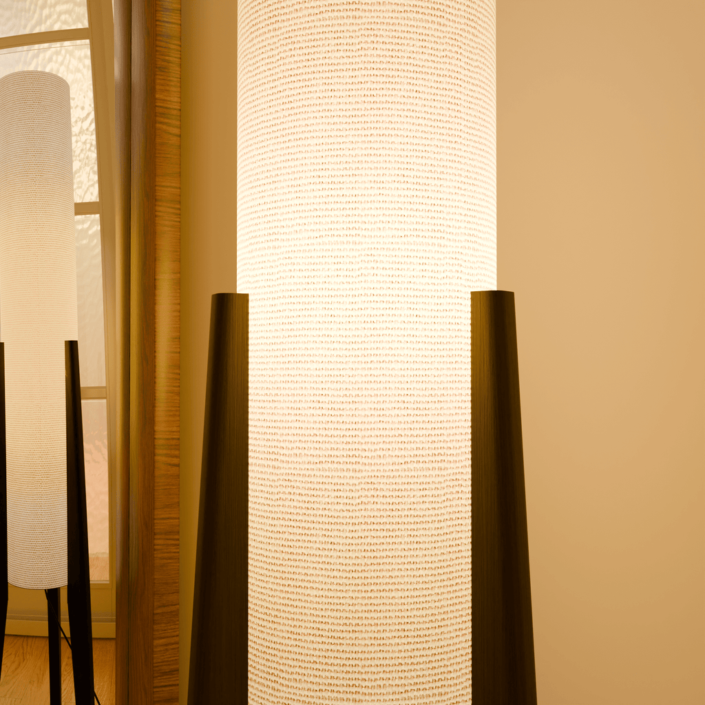 Modern White Fabric Floor Lamp with Wooden Base for Living Room Use