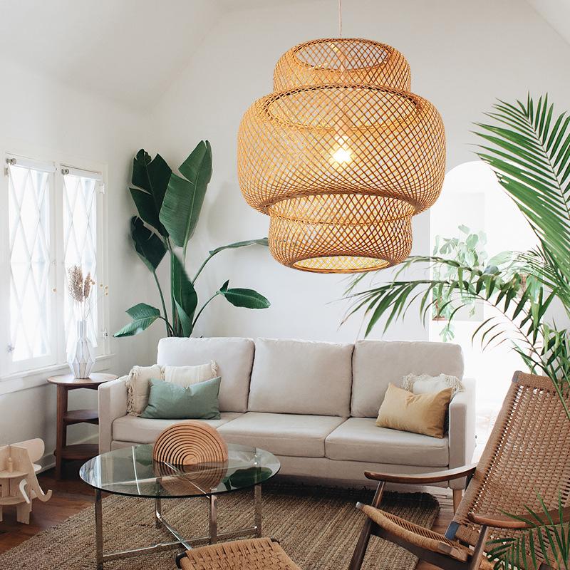 Rustic Bamboo Woven 3-Tier Pendant Light for Living Room Decor