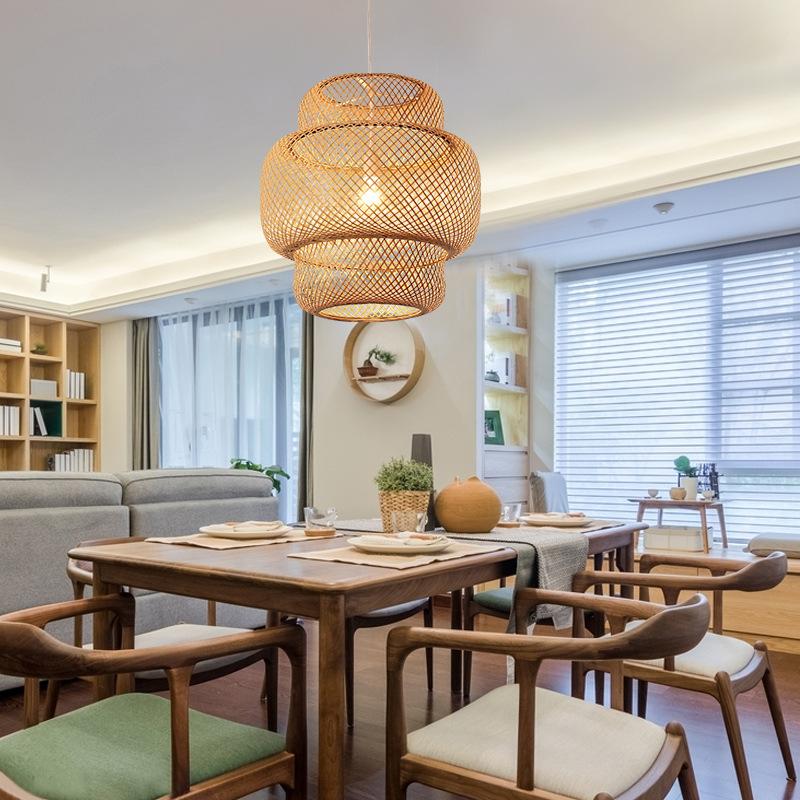 Rustic Bamboo Woven 3-Tier Pendant Light for Living Room Decor