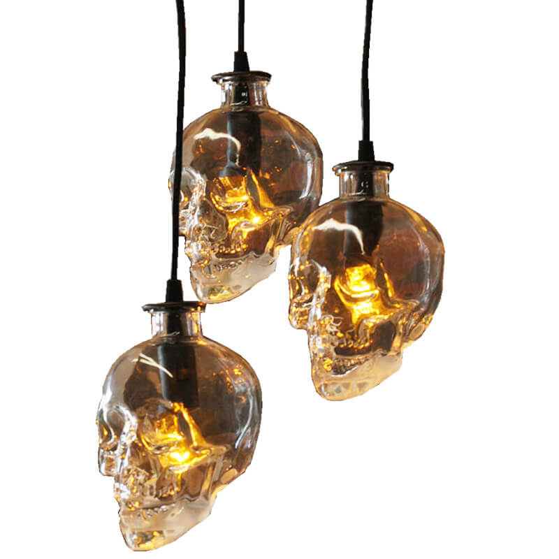 Gothic Black Skull Glass 3-Light Chandelier for Dining Room or Bar