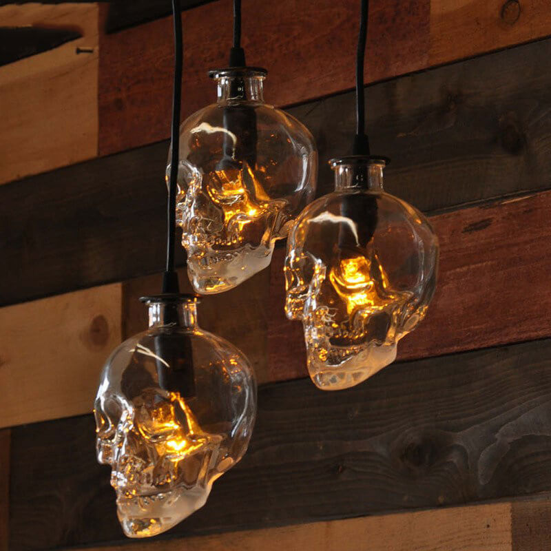 Gothic Black Skull Glass 3-Light Chandelier for Dining Room or Bar
