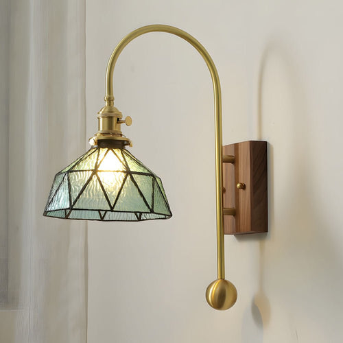 Antique Brass Wall Light Fixture with Glass Shade for Vintage Decor