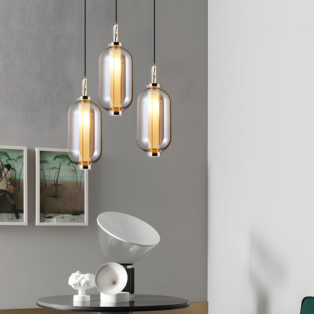 Post-Modern Amber Glass Shade Pendant Light for Dining Room Decor