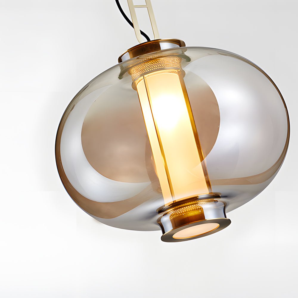 Post-Modern Amber Glass Shade Pendant Light for Dining Room Decor