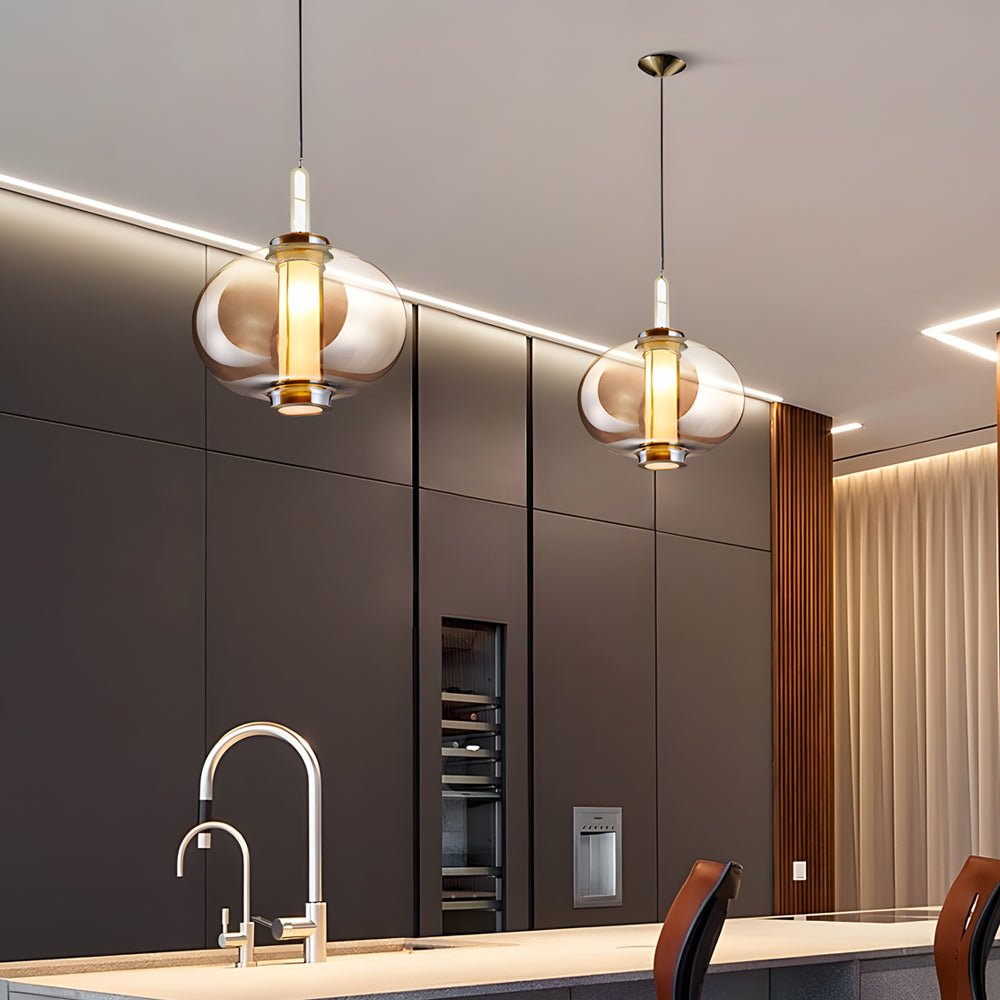 Post-Modern Amber Glass Pendant Light Fixture for Living Room Decor