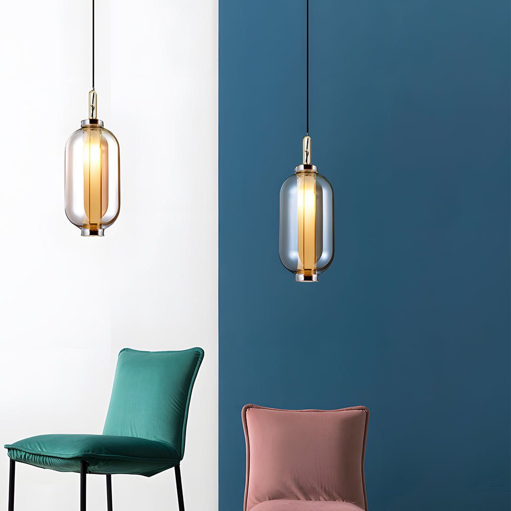 Post-Modern Amber Glass Pendant Light Fixture for Living Room Decor