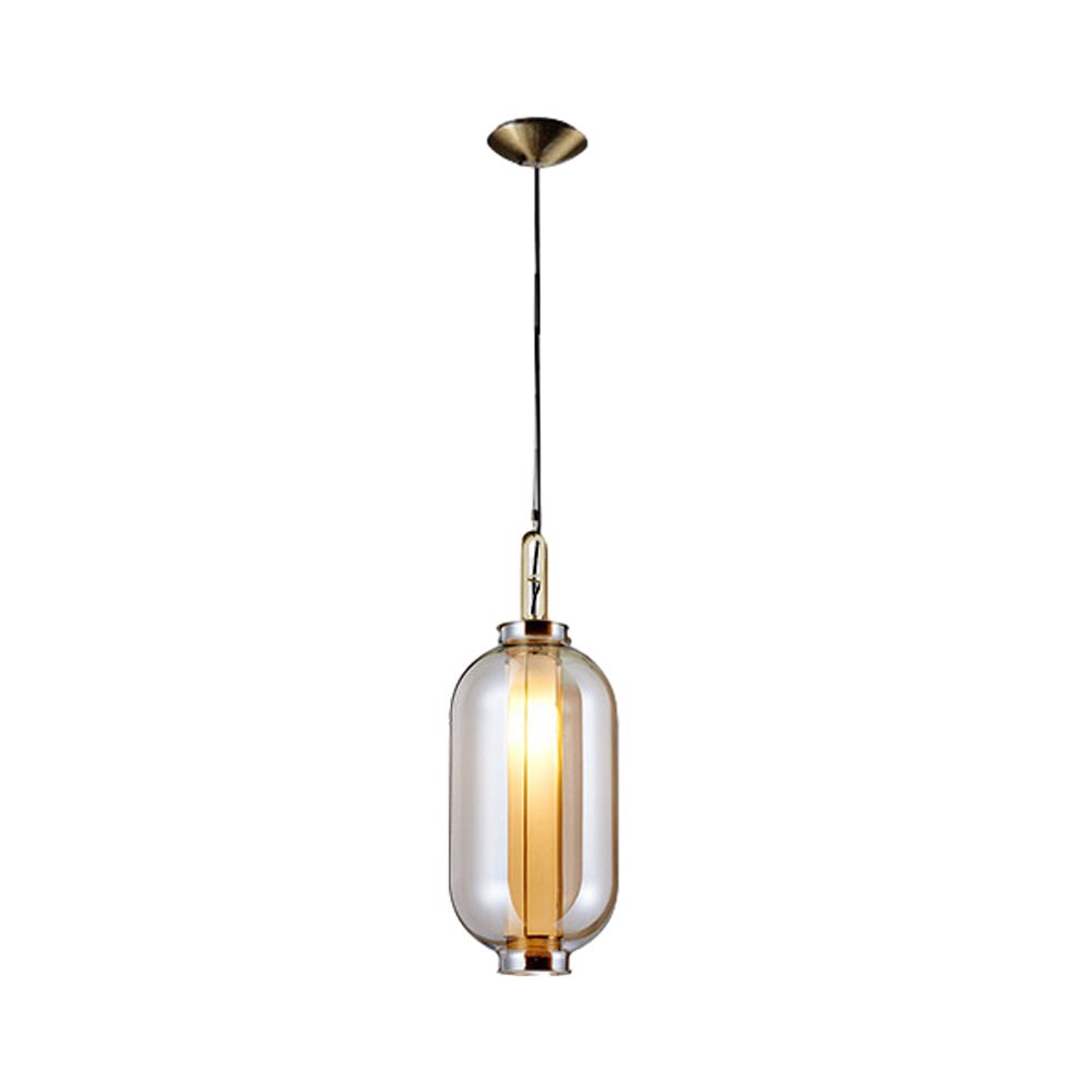 Post-Modern Amber Glass Shade Pendant Light for Dining Room Decor