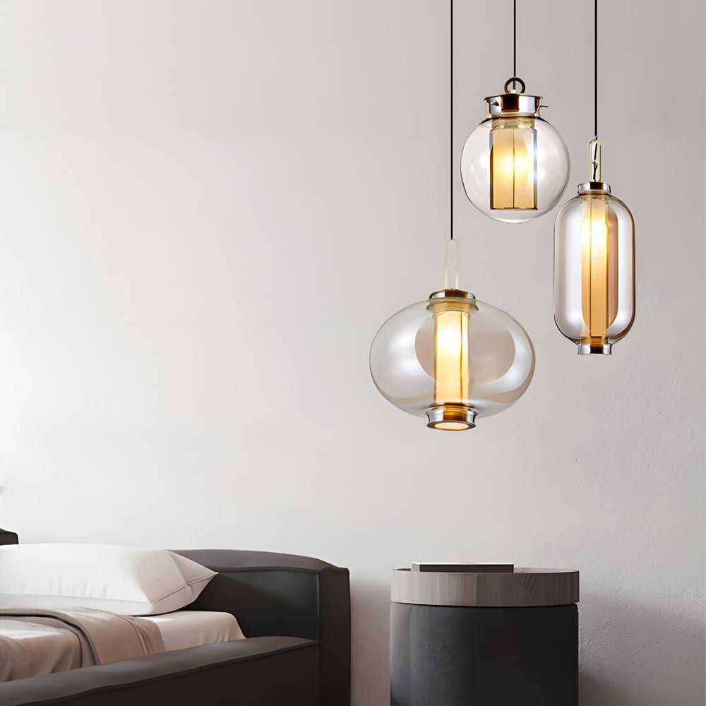 Post-Modern Amber Glass Shade Pendant Light for Dining Room Decor