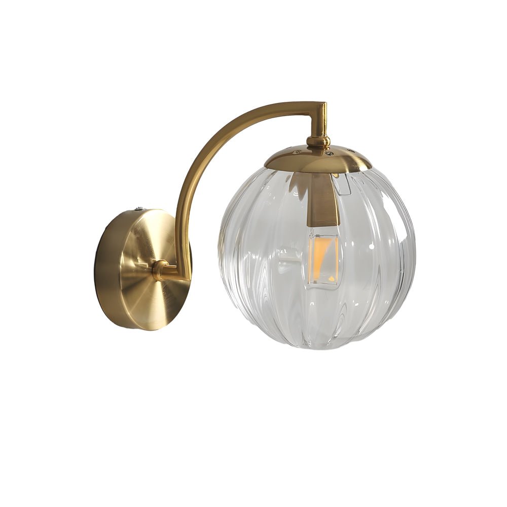 Elegant Curved Arm Wall Sconce with Ribbed Glass Shade for Living Room