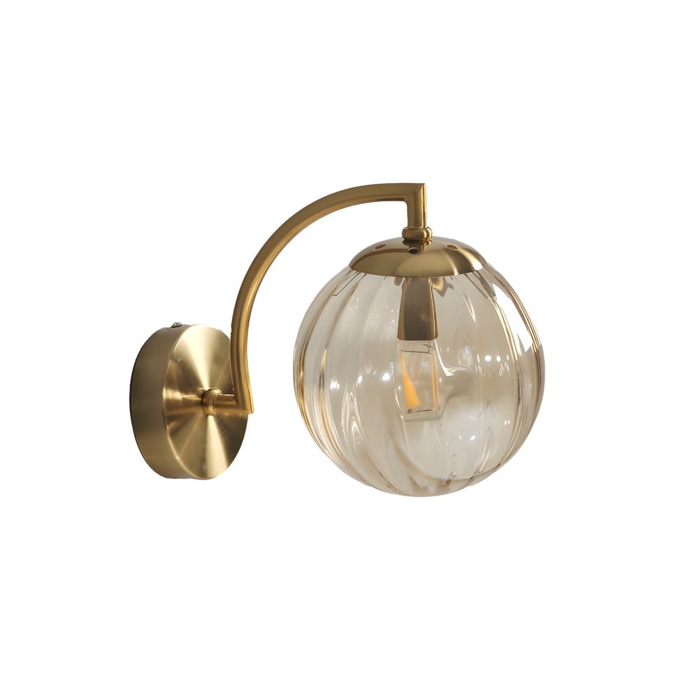 Elegant Curved Arm Wall Sconce with Ribbed Glass Shade for Living Room