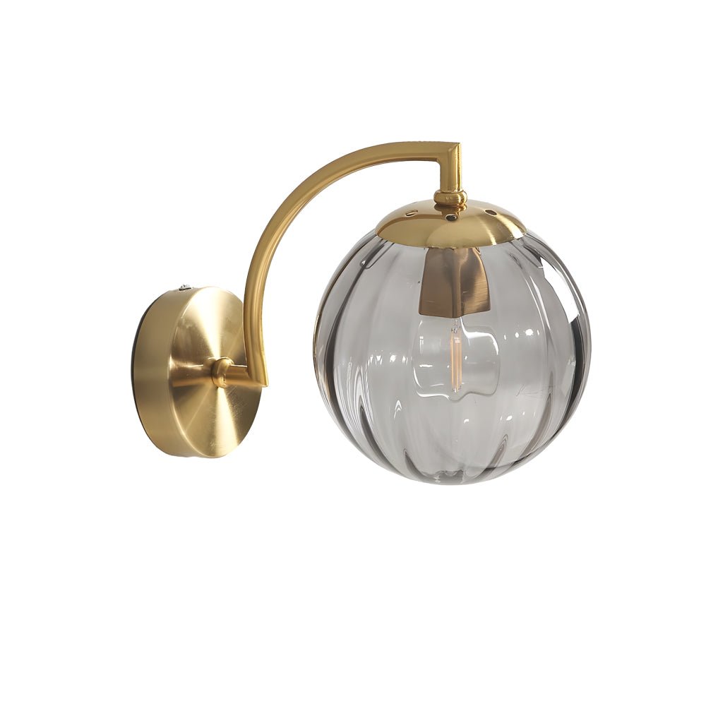 Elegant Curved Arm Wall Sconce with Ribbed Glass Shade for Living Room