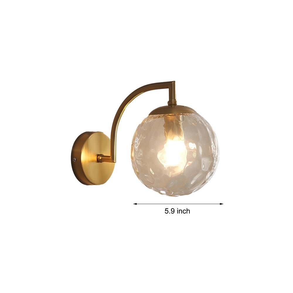 Elegant Curved Arm Wall Sconce with Ribbed Glass Shade for Living Room