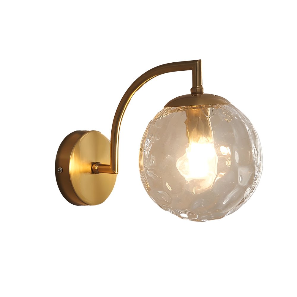 Elegant Curved Arm Wall Sconce with Ribbed Glass Shade for Living Room