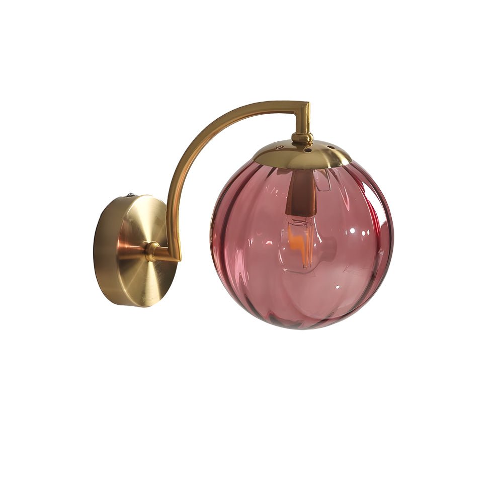 Elegant Curved Arm Wall Sconce with Ribbed Glass Shade for Living Room