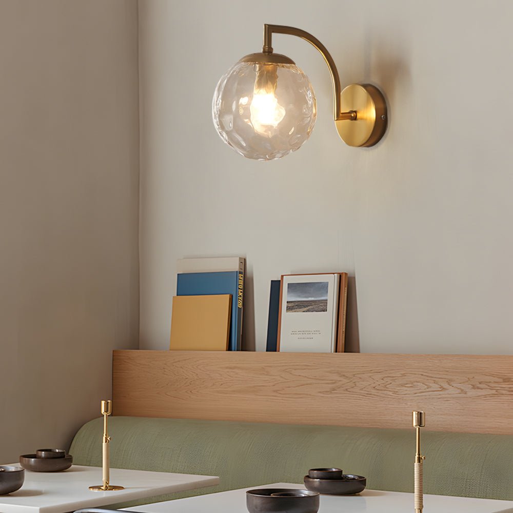 Elegant Curved Arm Wall Sconce with Ribbed Glass Shade for Living Room