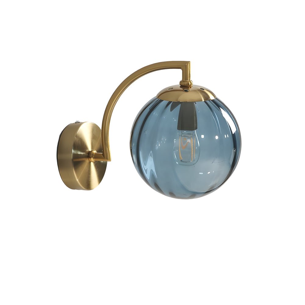 Elegant Curved Arm Wall Sconce with Ribbed Glass Shade for Living Room