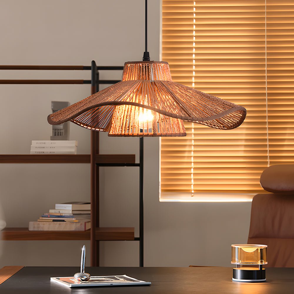 Rustic Hemp Rope Double Layer Umbrella Pendant Light for Kitchen