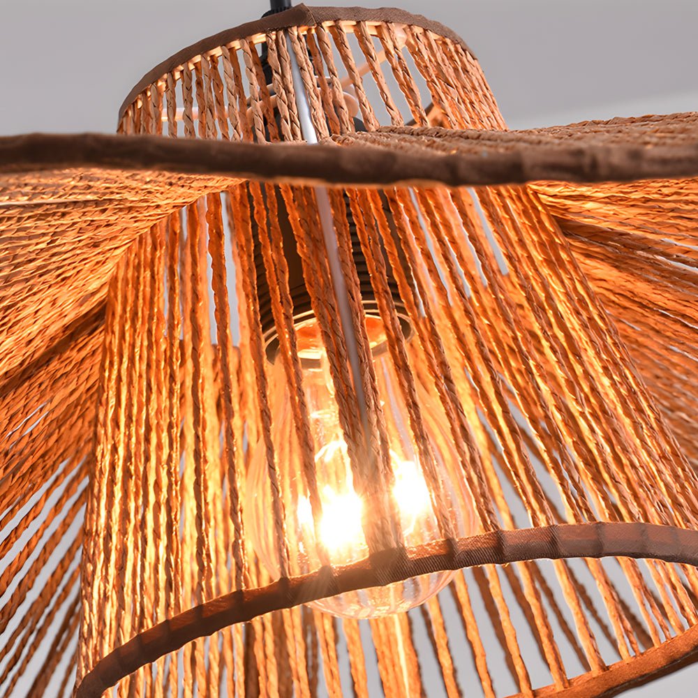 Rustic Hemp Rope Double Layer Umbrella Pendant Light for Kitchen