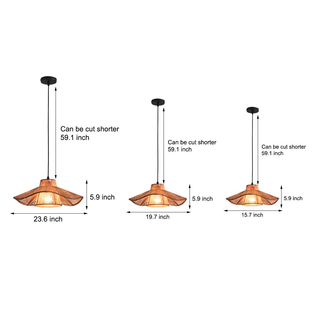 Rustic Hemp Rope Double Layer Umbrella Pendant Light for Kitchen
