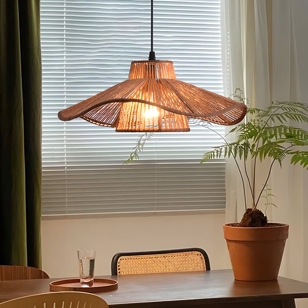 Rustic Hemp Rope Double Layer Umbrella Pendant Light for Kitchen
