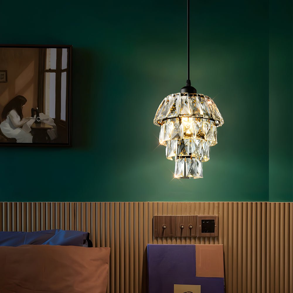 Modern Silver Mini Crystal Pendant Light Fixture for Dining Room