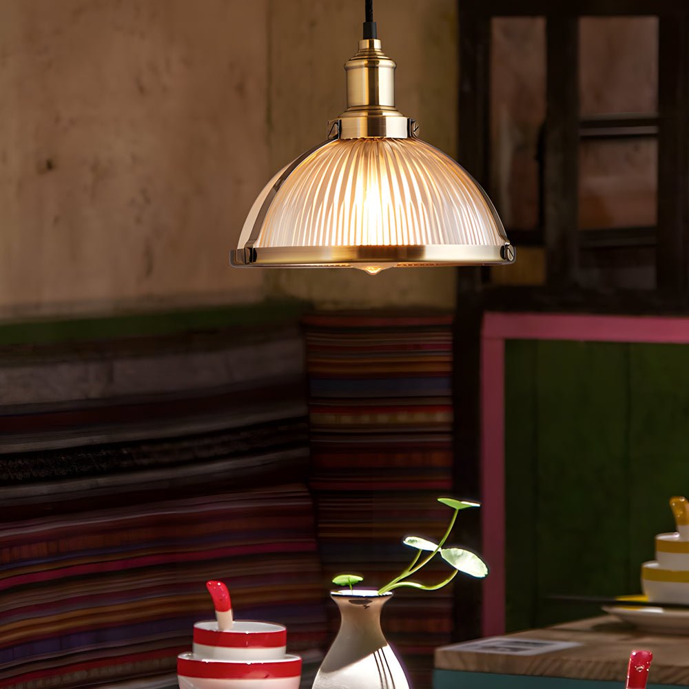 Modern Striped Glass Pendant Light with Tungsten Wire for Dining Room