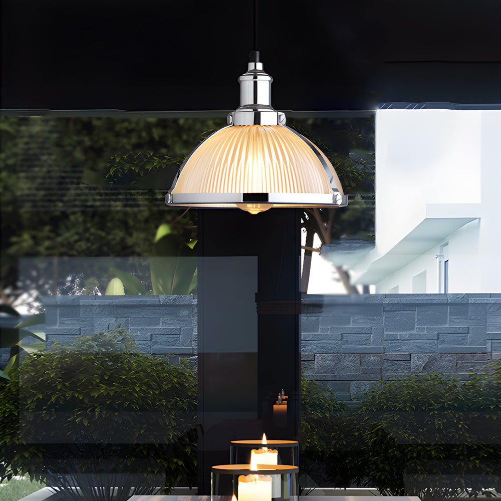Industrial Striped Glass Shade Pendant Light with Tungsten Wire for Kitchen