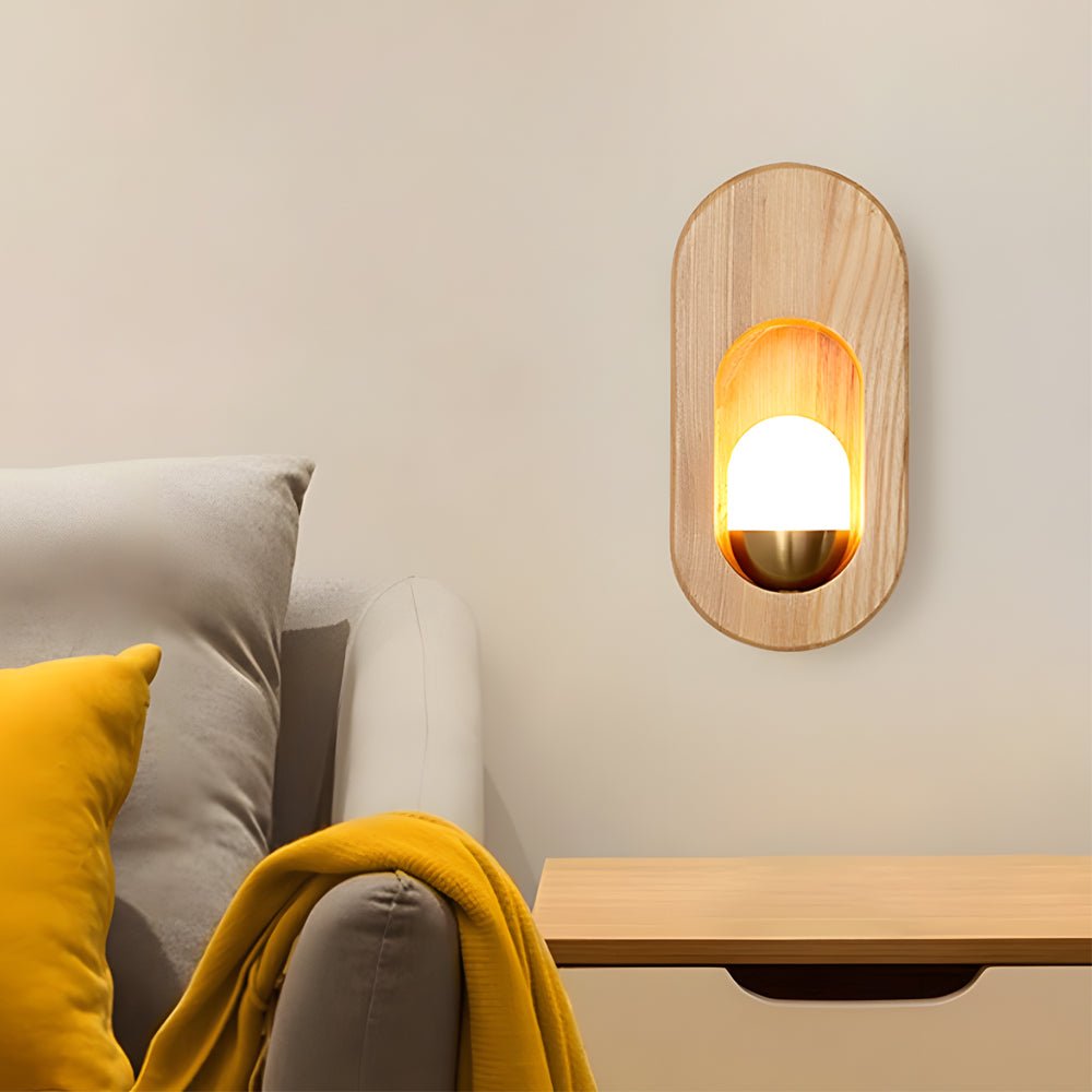 Modern Walnut Wood Oval Wall Sconce Light Fixture for Contemporary Spaces