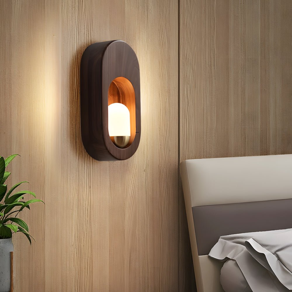 Modern Walnut Wood Oval Wall Sconce Light Fixture for Contemporary Spaces