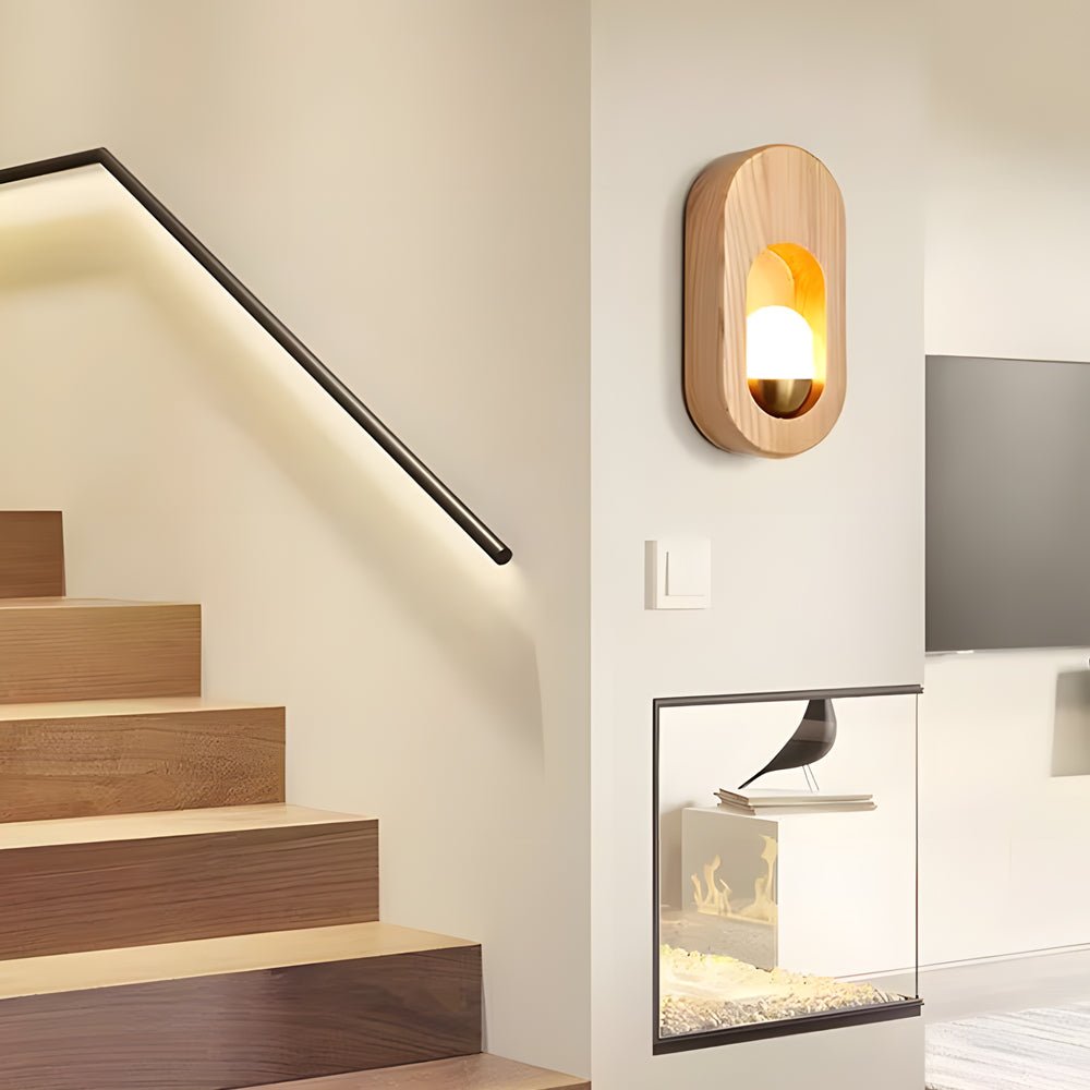 Modern Walnut Wood Oval Wall Sconce Light Fixture for Contemporary Spaces
