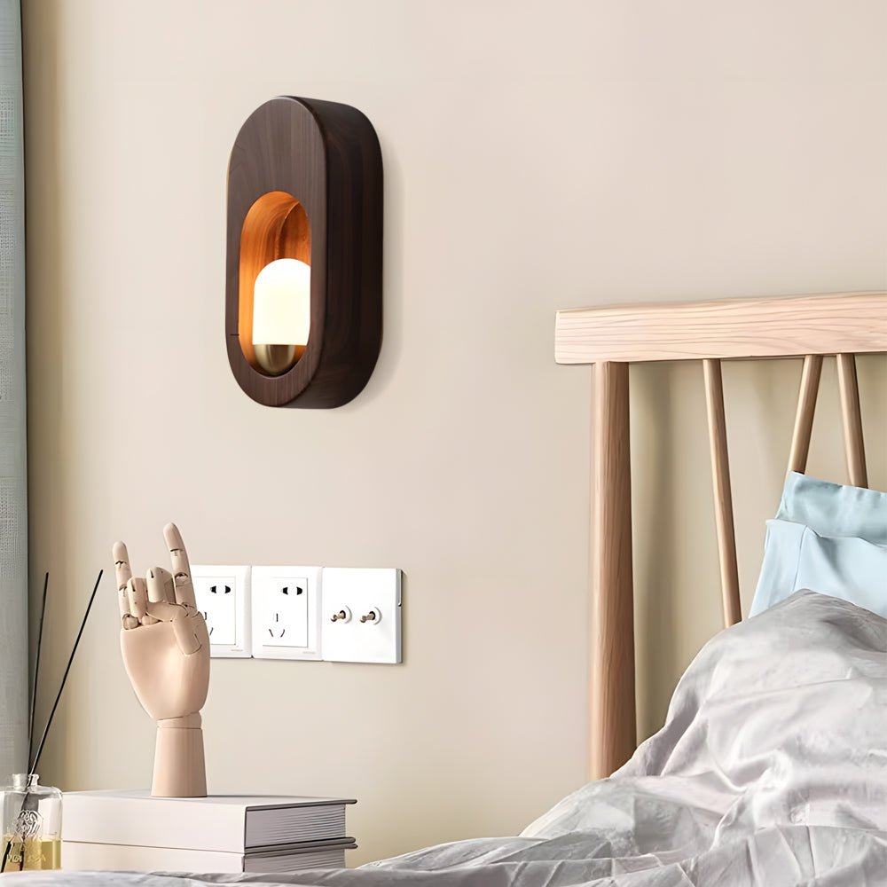 Modern Walnut Wood Oval Wall Sconce Light Fixture for Contemporary Spaces