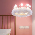 Modern White Acrylic Crown LED Chandelier with Feather Decor for Living Room