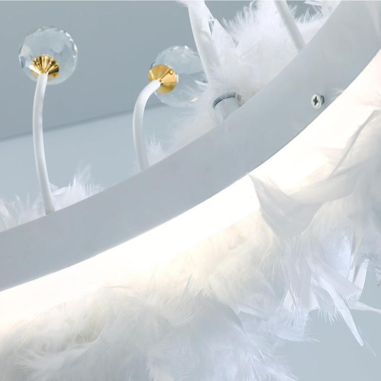 Modern White Acrylic Crown LED Chandelier with Feather Decor for Living Room