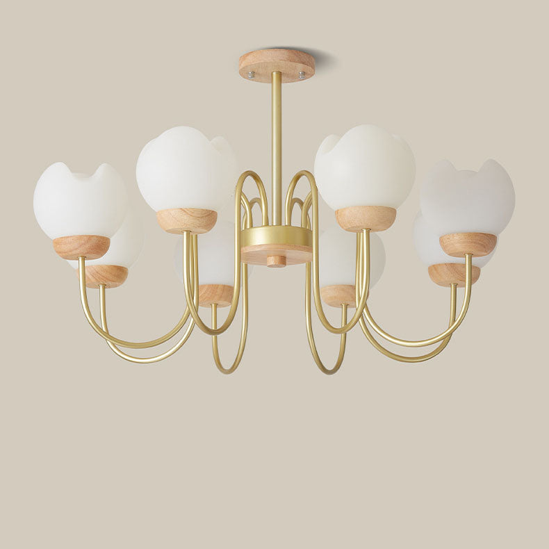Modern Floral Metal and Rubberwood Chandelier Light for Living Room