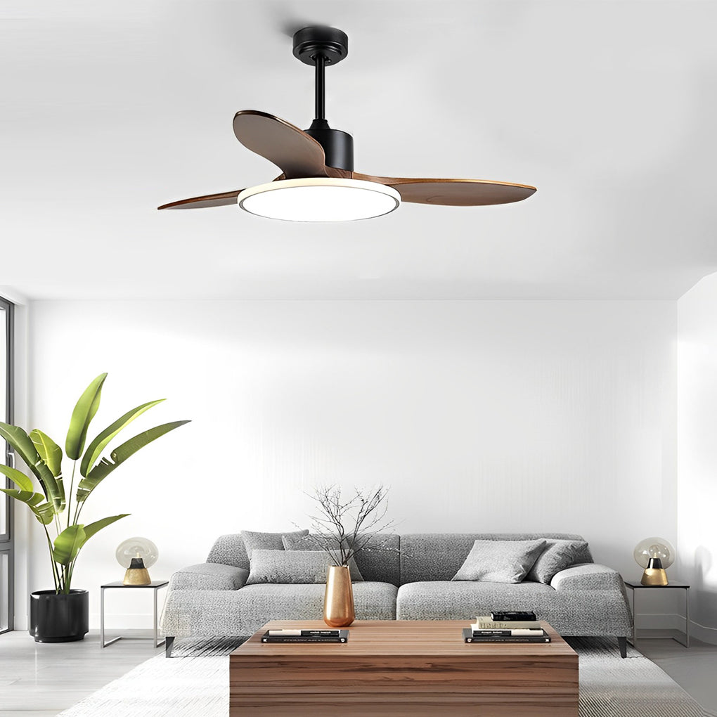 Nordic Wooden LED Ceiling Fan Light with Remote - 3 Step Dimming, Modern